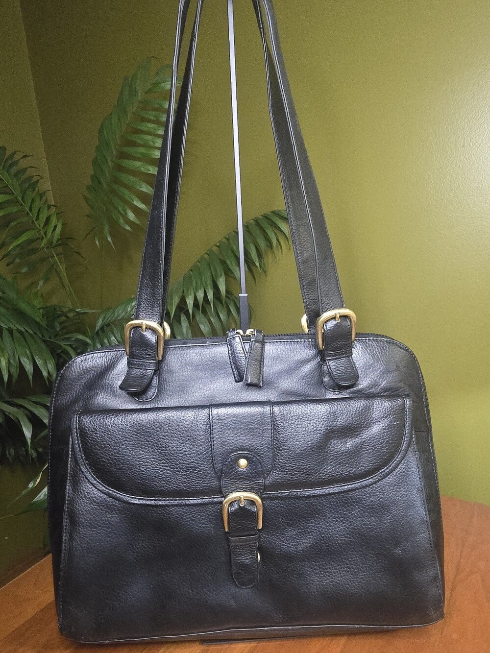 Latico Leather Black  Crossbody Buckle Laptop Shoulder Bag